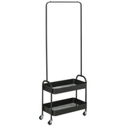 Kleiderständer, Rollen, Garderobenstange, Schuhregal, 16 kg Tragkraft, Schwarz