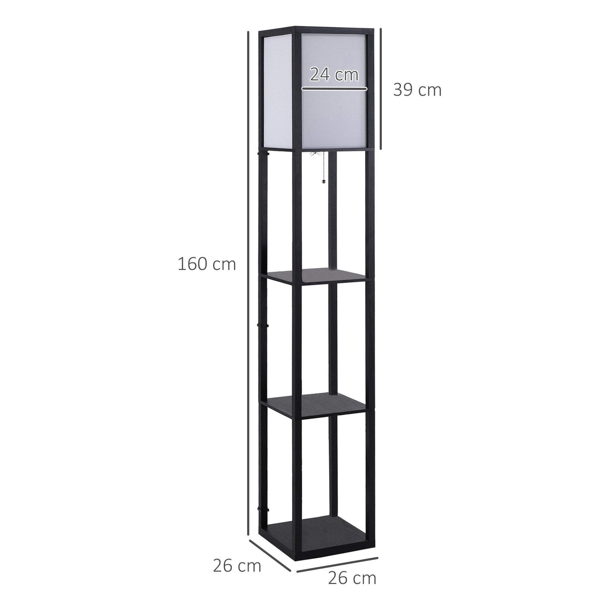 Floor Lamp with Shelves, E27 40W, Wood in Black