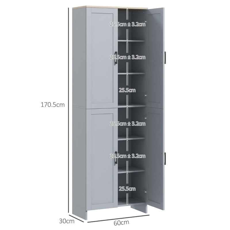 Freestanding Kitchen Cupboard, 4-Door Storage Cabinet with Adjustable Shelves, Grey