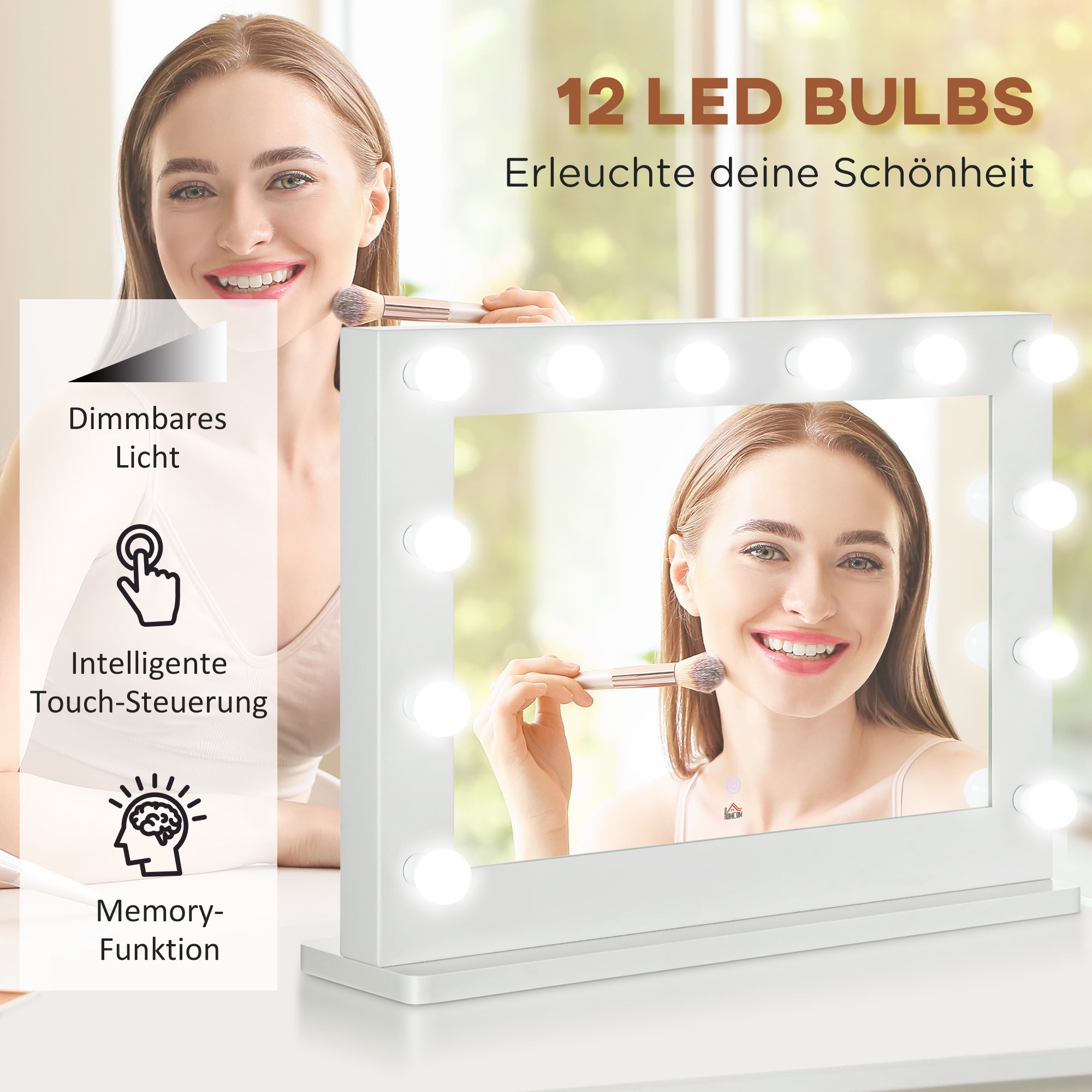 Hollywood Vanity Mirror Illuminated 12 LED Lights 80x60cm, White