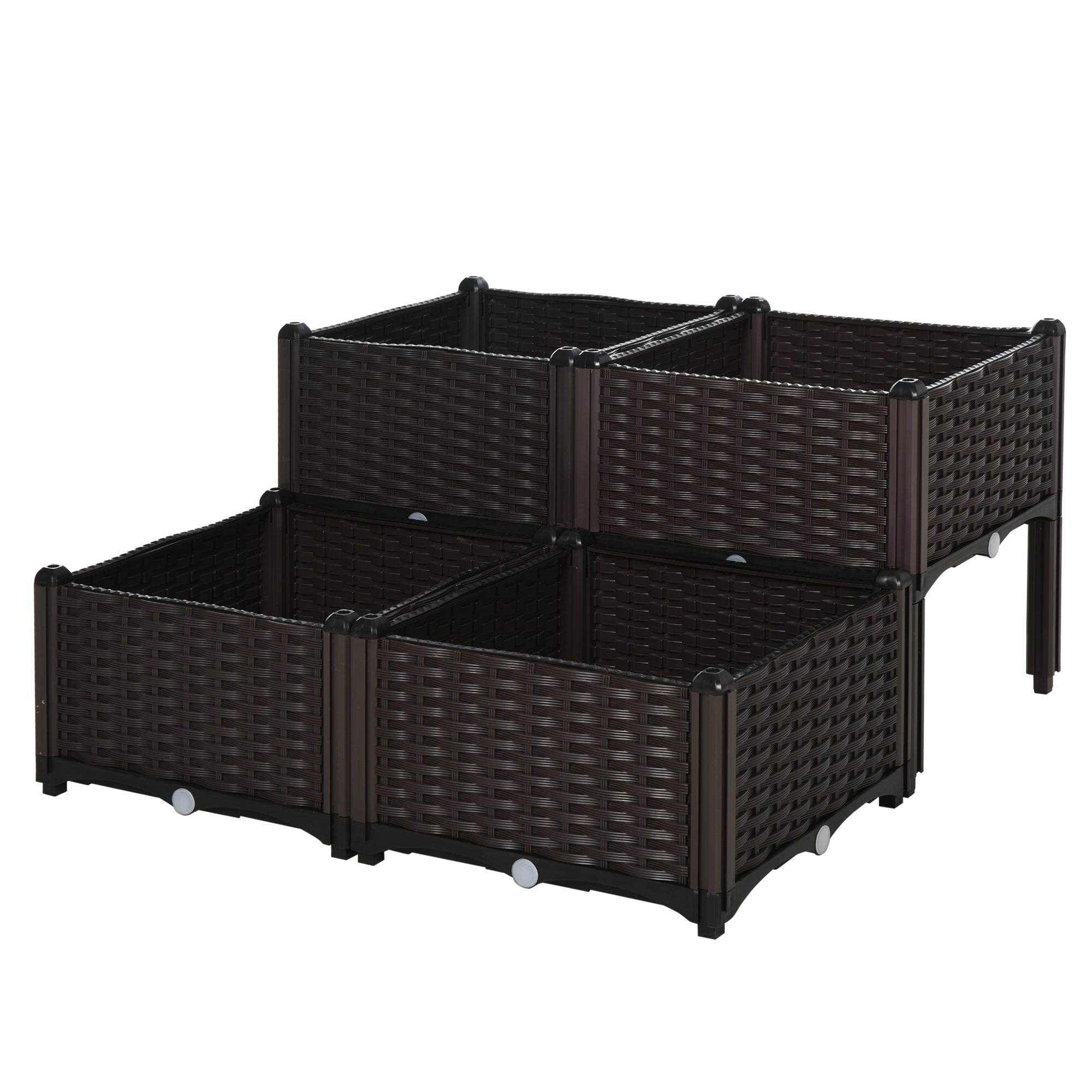 Raised Bed Rattan Planter Box 40x40x44cm Drainage Holes PP, Brown