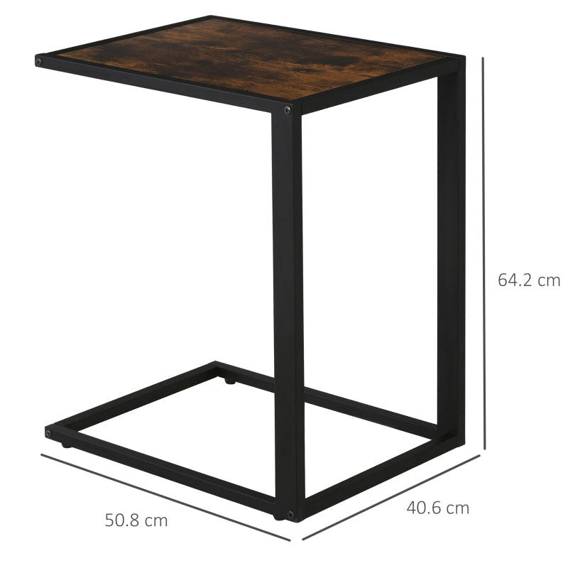 C-Shaped Side Table Bedside Accent Couch Table Metal Frame, Brown and Black