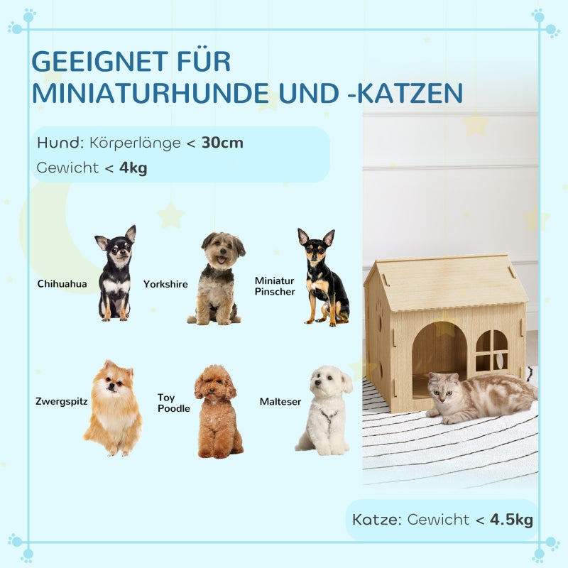 Hund-/Katzenhaus für drinnen, niedliches Design, MDF