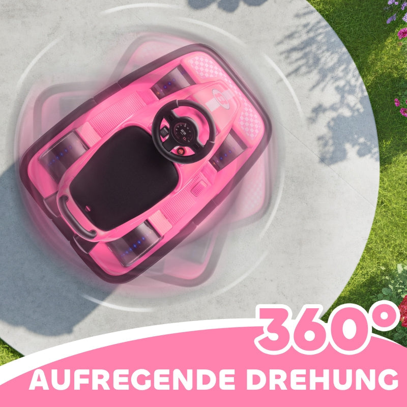 Bumper Car for Children with 360-Degree Rotation and LED Lights, Pink