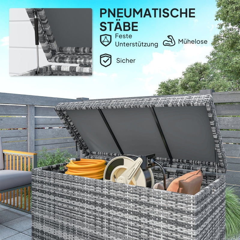 Rattan Storage Box 380L Weatherproof Cushion Box with Lid and Handle, Dark Gray