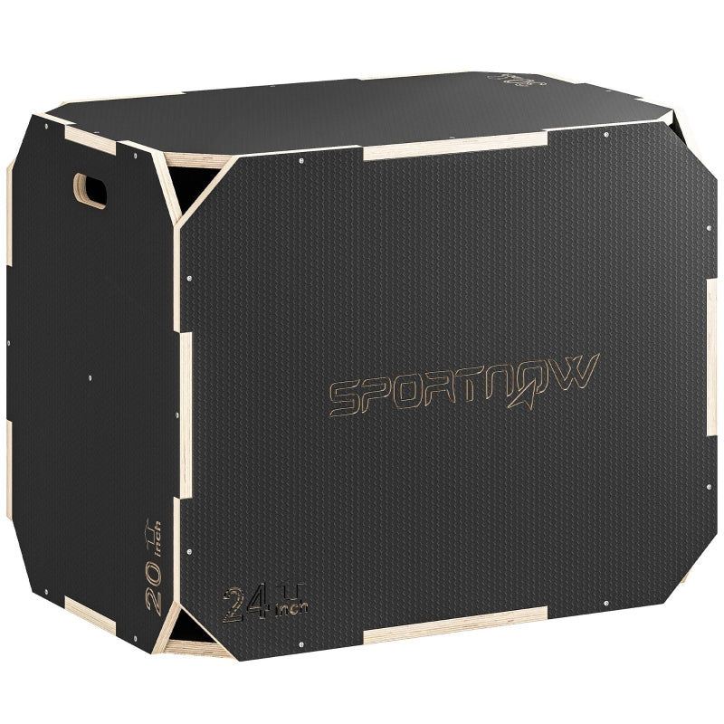 3-in-1 Plyo Box with Handle Openings and 3 Jump Heights, Wood, Black