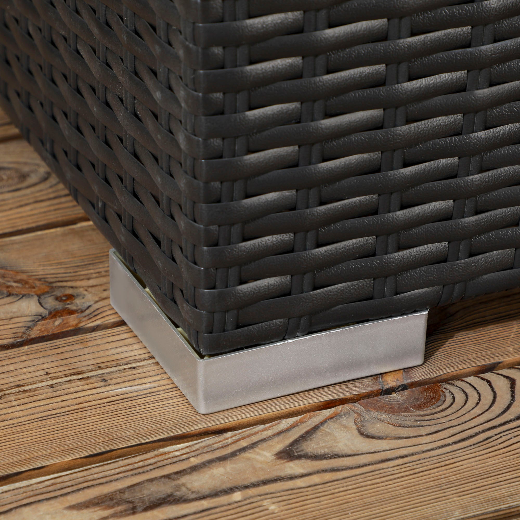 Seven-Piece Garden Set with Glass-Top Table, Rattan Black/Beige