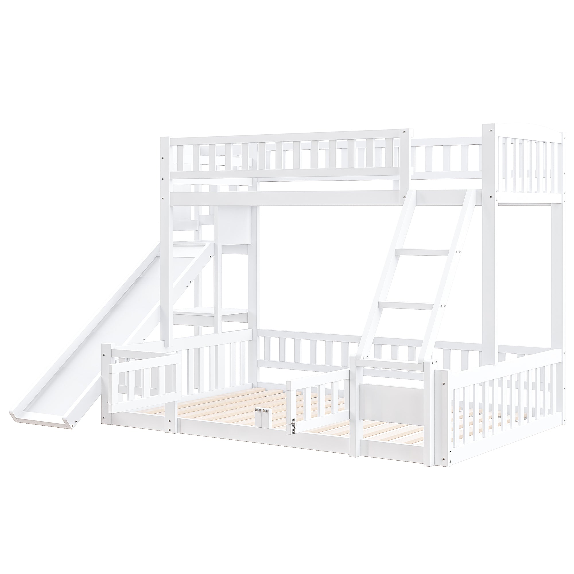 Bunk Bed 90/140x200cm Slide Steps Storage Shelves - White Pine Wood