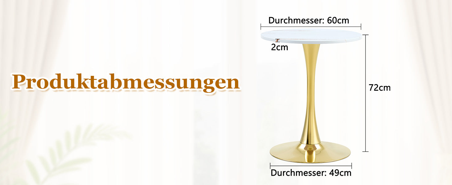 Round 60cm Side/Dining Table MDF Golden Leg White Grain