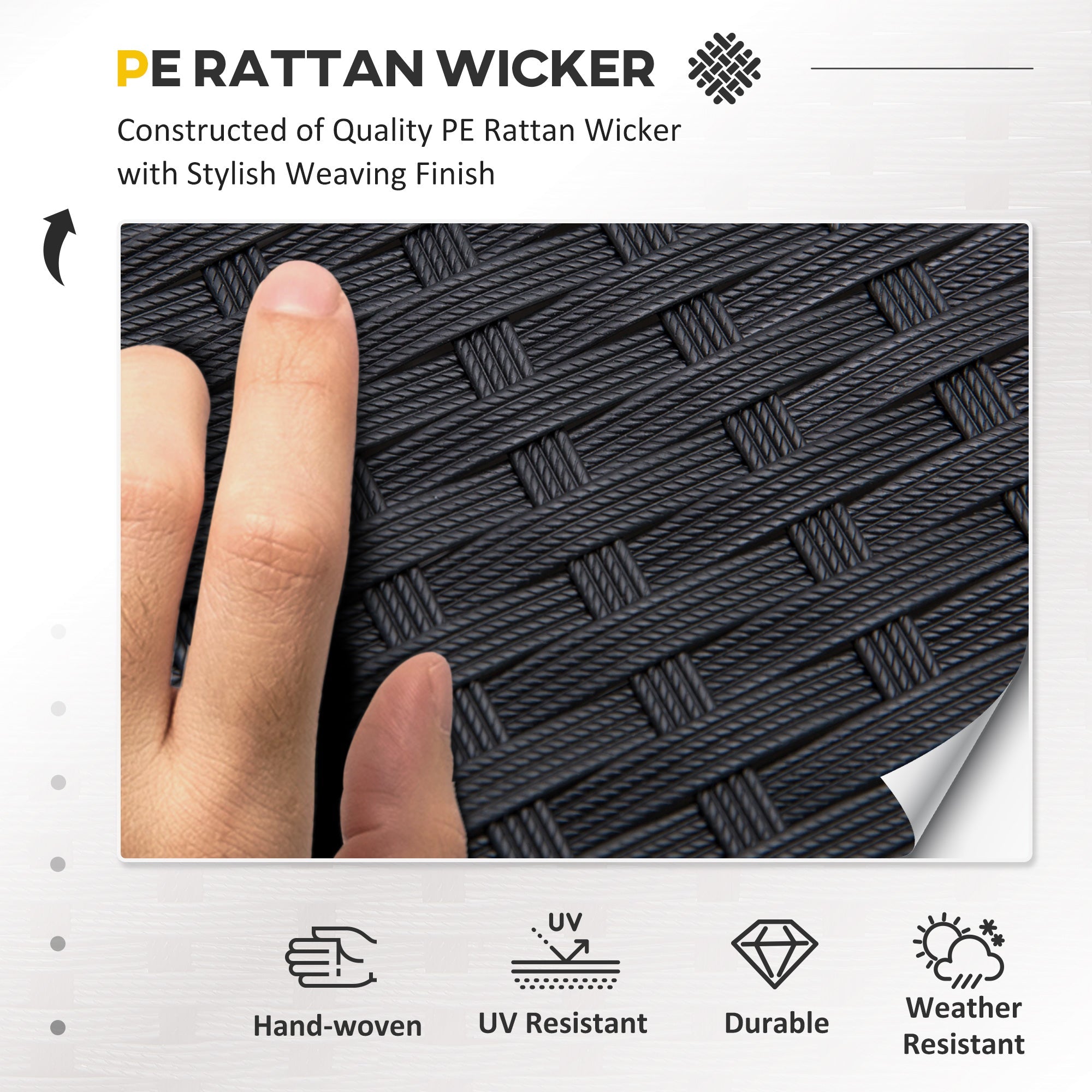 4 Piece Rattan Garden Furniture Set, 4 Seater Sofa Loveseat Armchairs Glass Table, Black