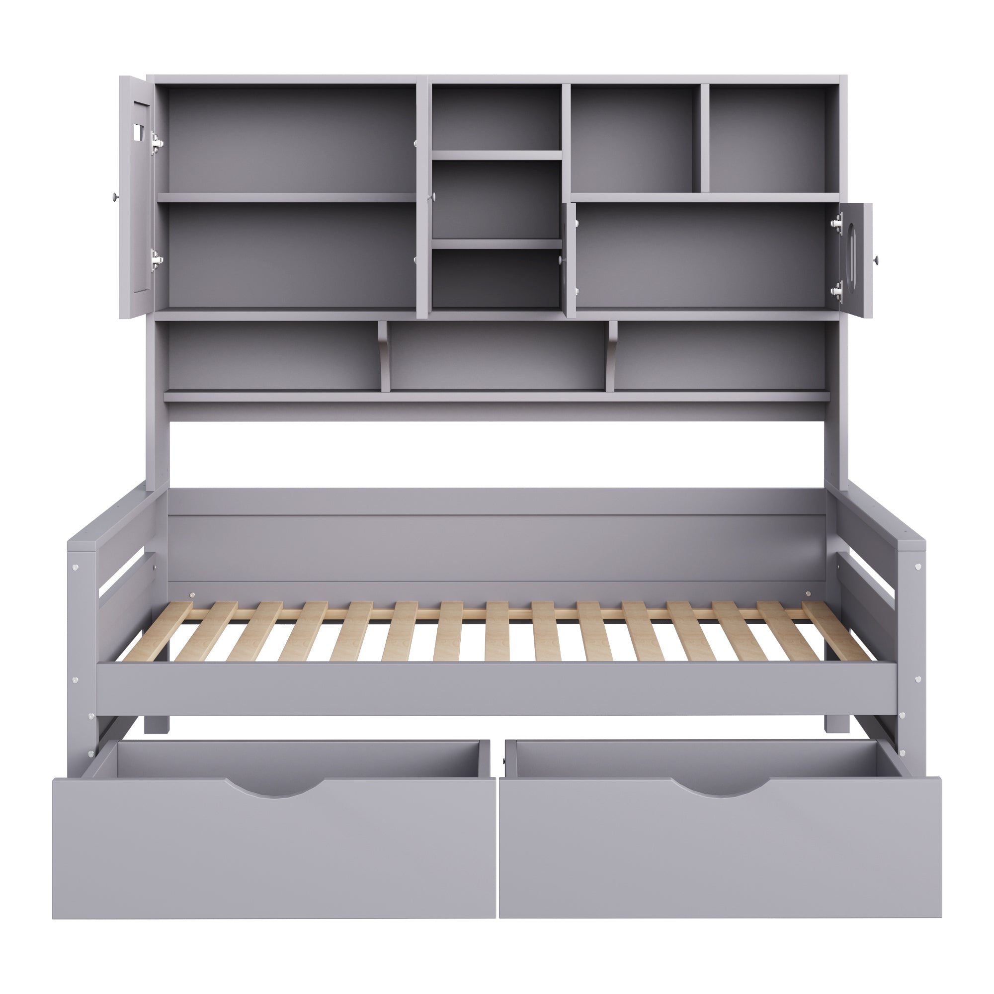 Wooden Sofa Bed, 90x200cm, Multifunctional Storage, Large Drawer, Grey