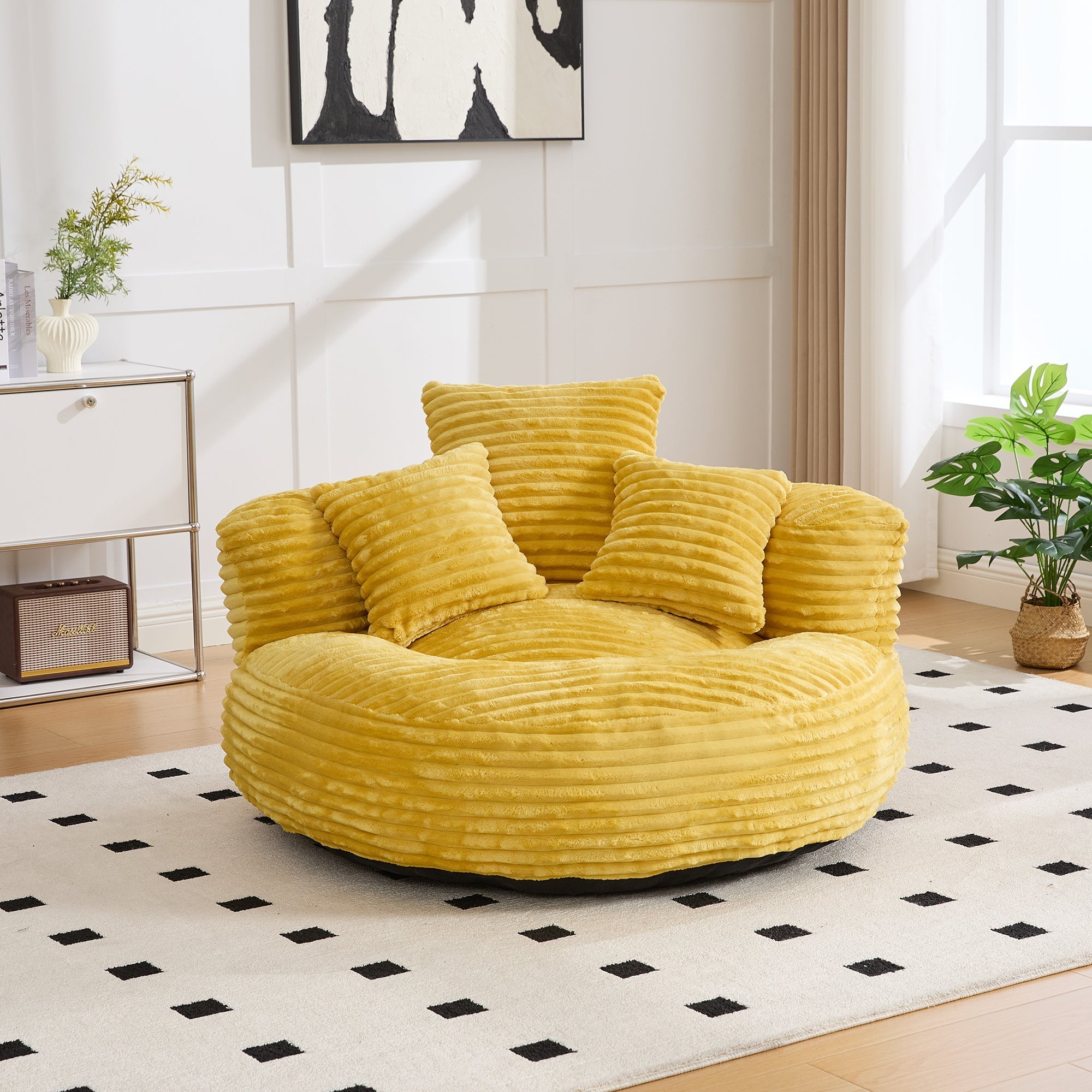 Beanbag High Back Lounger with 3 Cushions - Corduroy