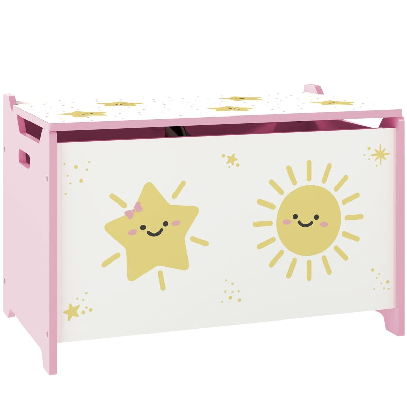 Toy Box with Safety Hinges Groove Handles Storage for Kids, Pink