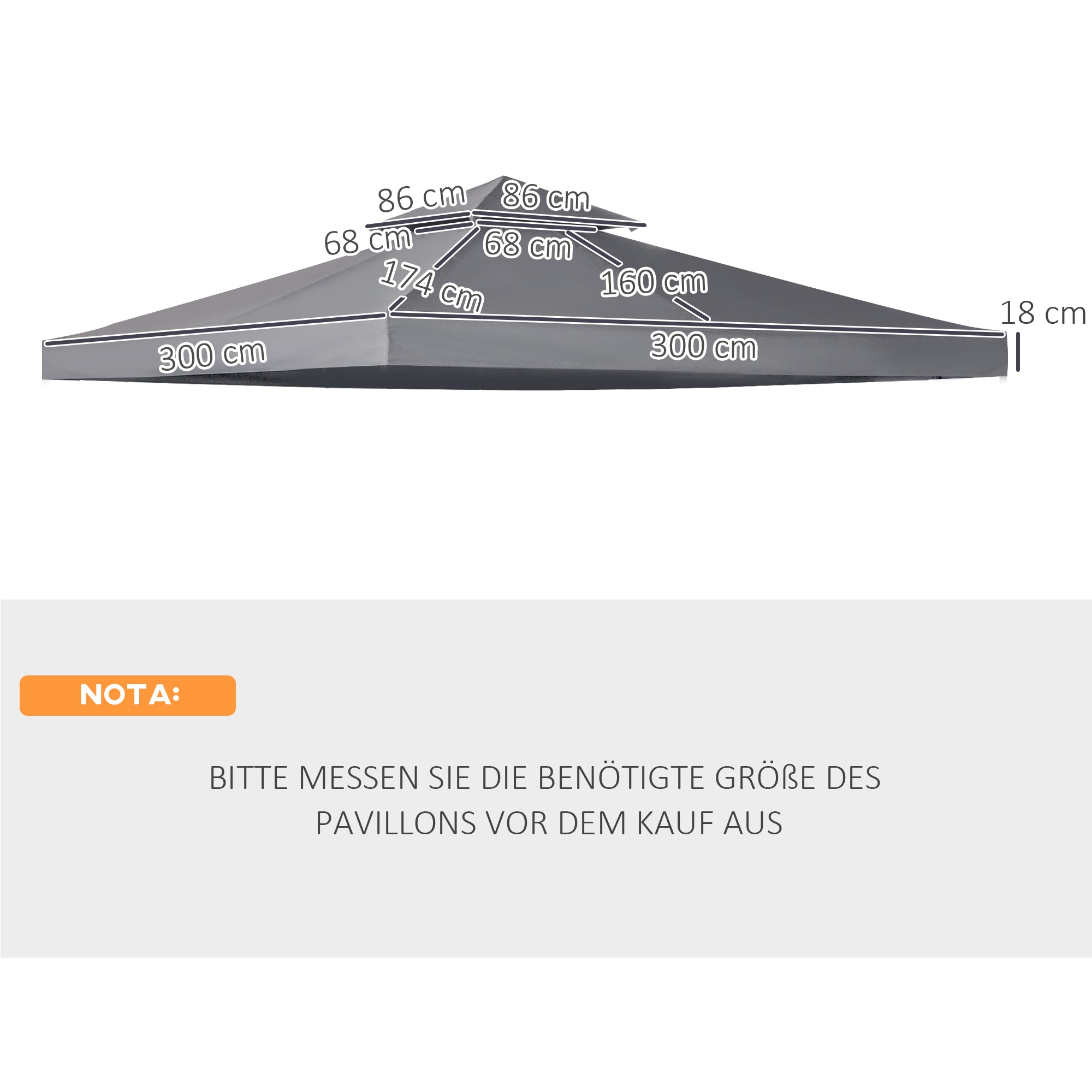 Replacement Roof 3x3m Metal Gazebo Weatherproof Polyester, Dark Grey