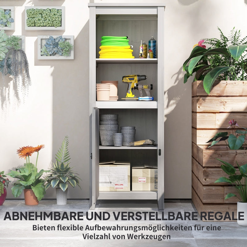 Gartenschuppen aus Holz, wetterfest, abschließbar mit Regalen, Hellgrau