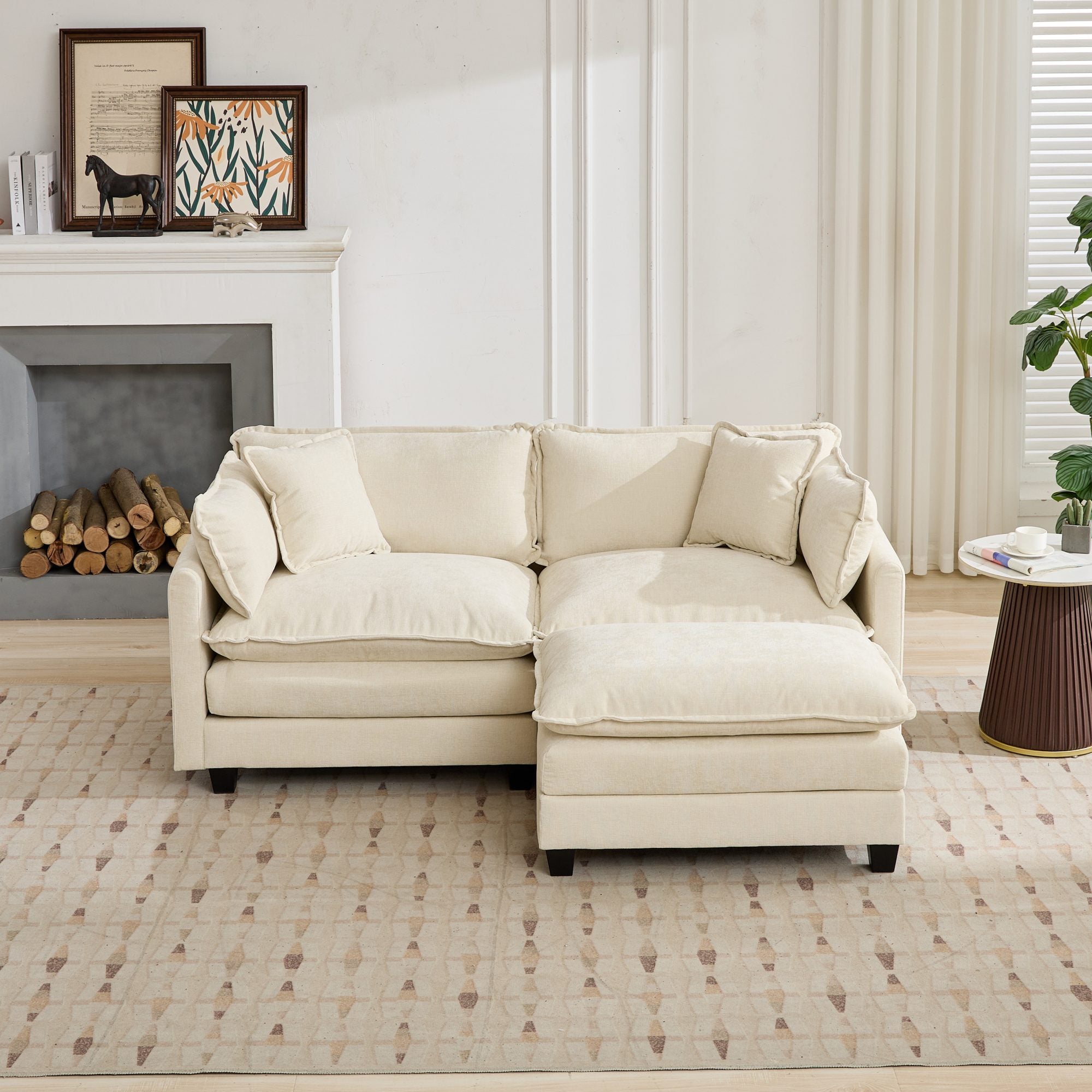 Cloud Sofa Loveseat, Modern Sectional Couch with Double Layer Cushions, Beige Chenille Fabric