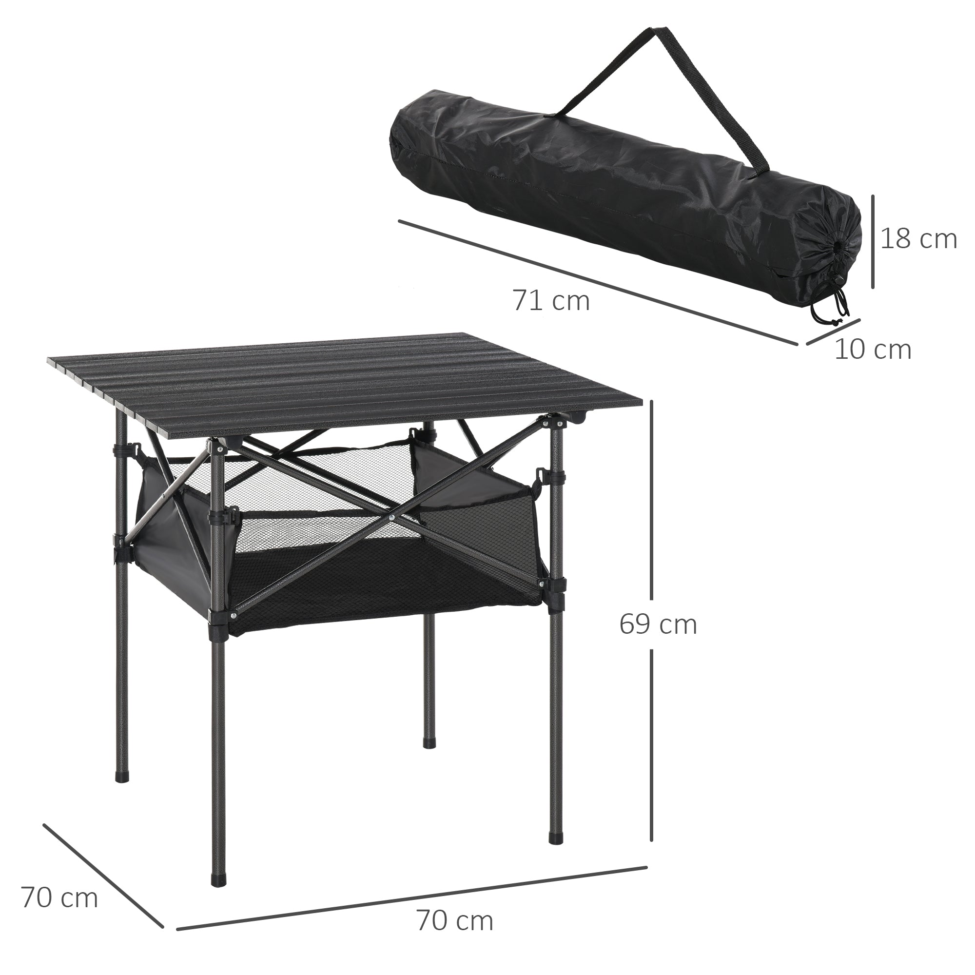 Camping Table Foldable Portable Lightweight Mesh Bag, Aluminum Black