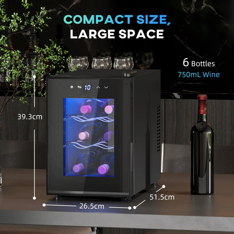 Six Bottle Countertop Wine Fridge with 8-18℃ Temperature - Black