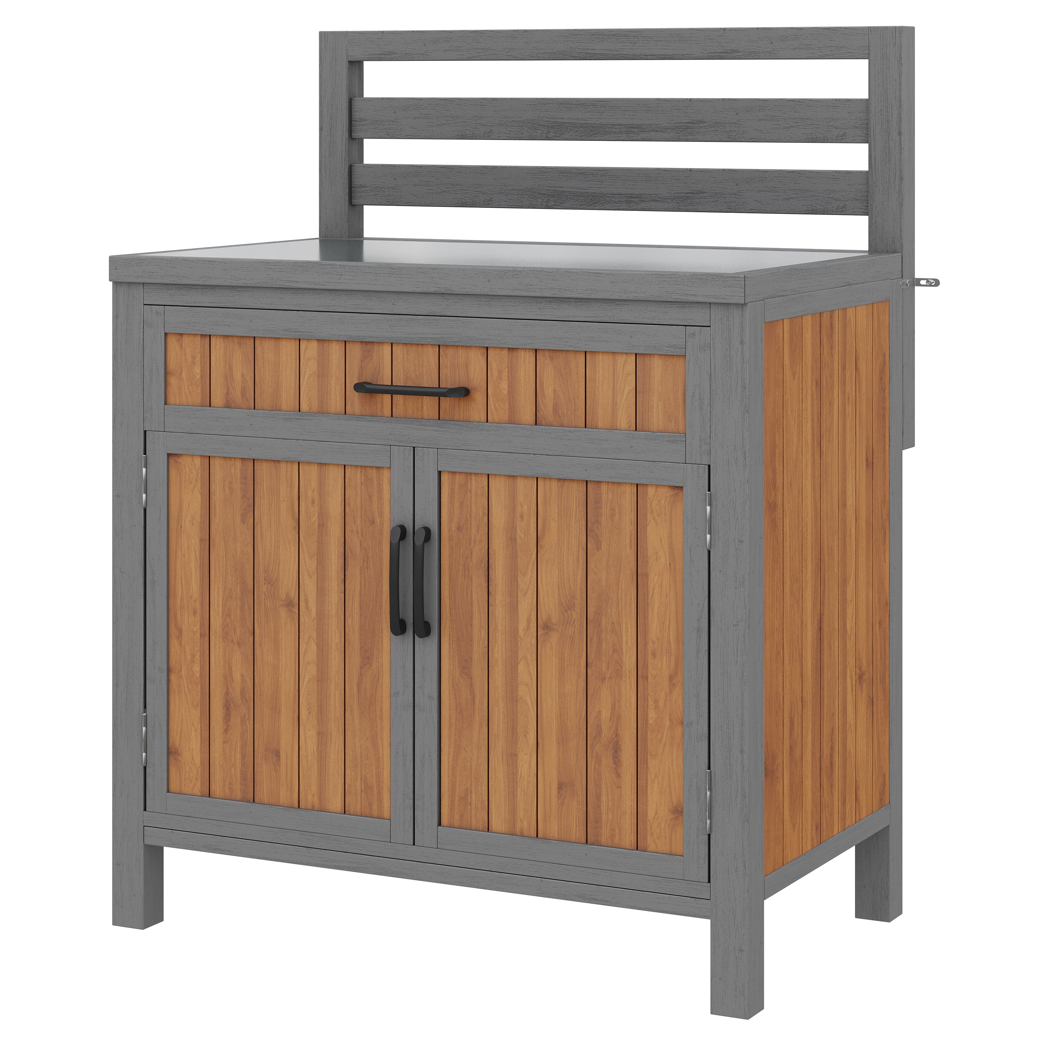 Wooden Garden Cabinet with Work Surface and Adjustable Shelves, Weatherproof Wood