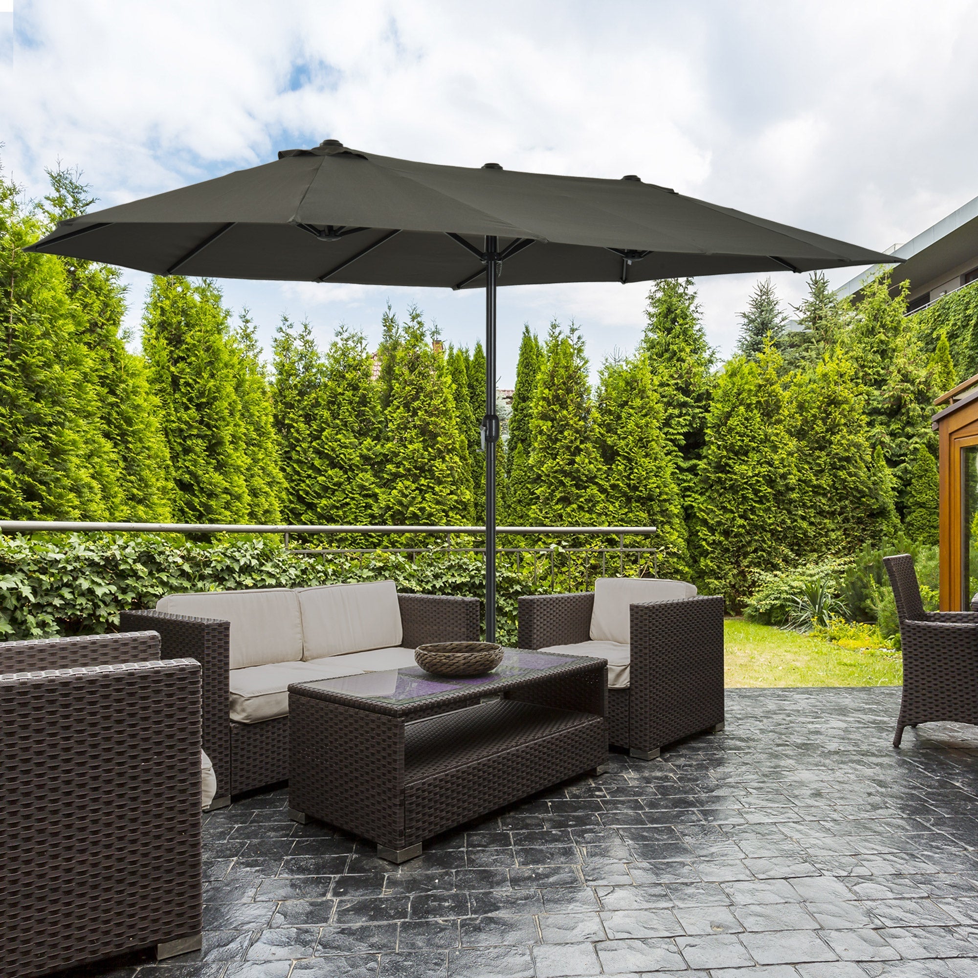 Double Parasol Garden Umbrella Oval Hand Crank 460x270x240cm, Grey