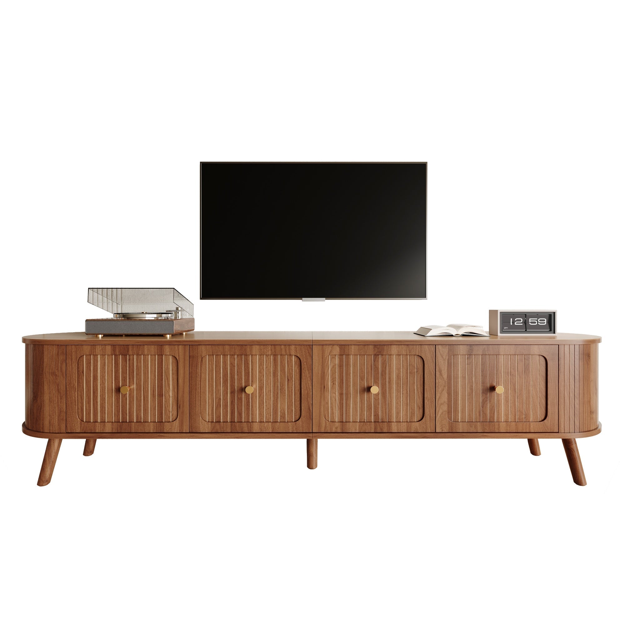 TV Stand Modern Low 4 Cabinet Doors Gold Handles 180cm