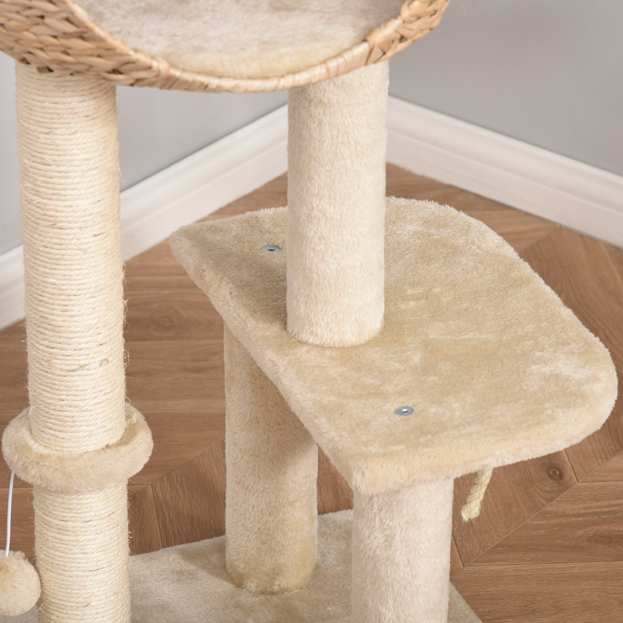 Cat Tree, Cat Cave 100H cm, Sisal Beige