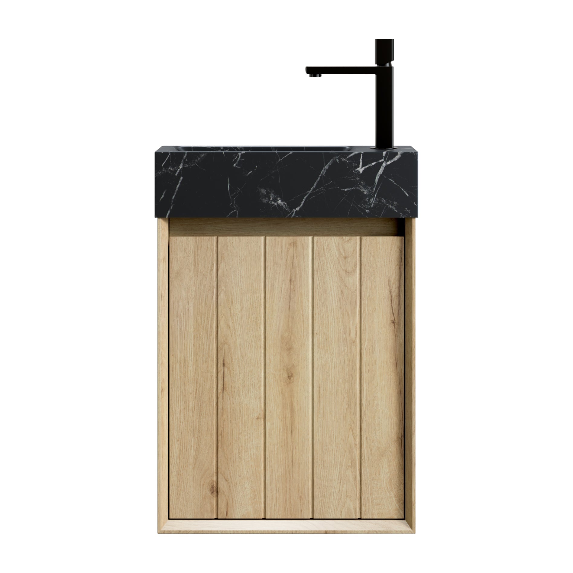 Wall-Mounted Bathroom Vanity Unit with Undermount Sink and Striped Cabinet, White Oak Wood Grain