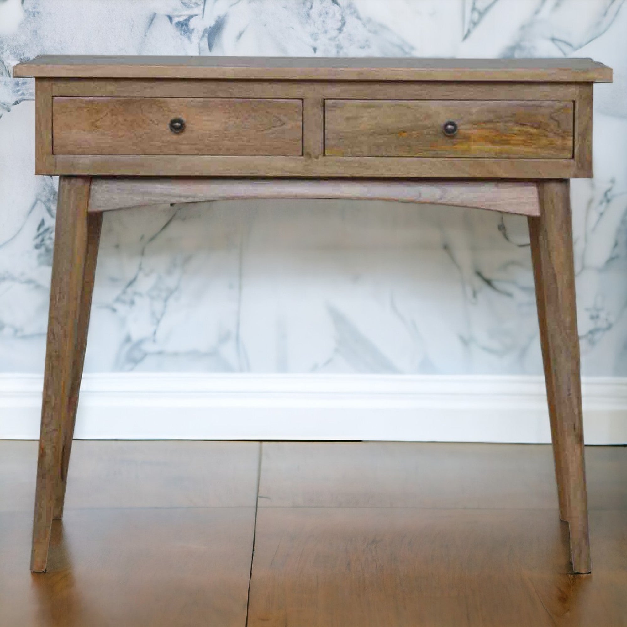 Solid Wood Console Table with 2 Drawers, Beige