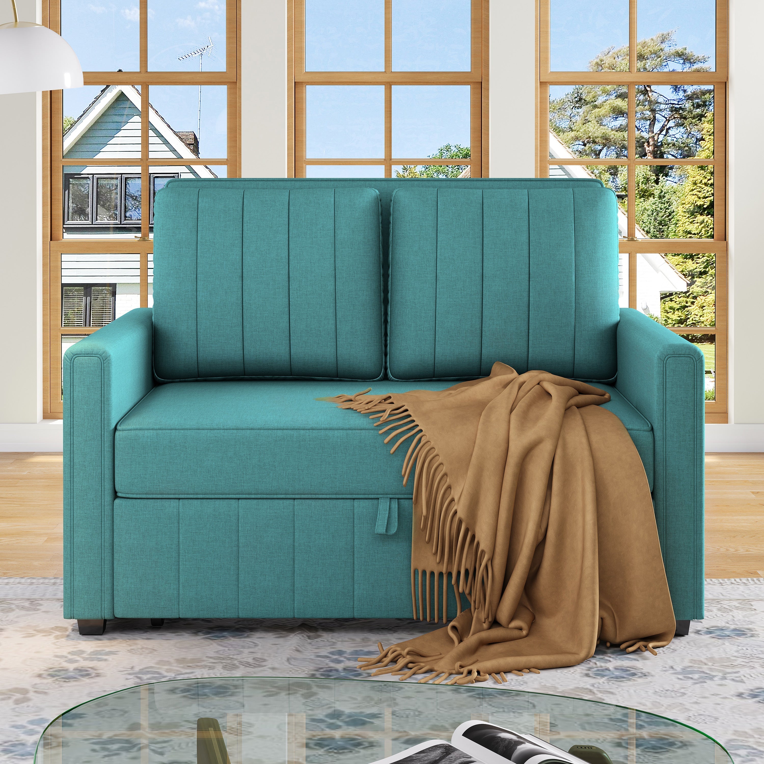 Multifunctional Folding Sofa Bed Daybed with Adjustable Backrest, 180 x 127 cm, Linen Fabric