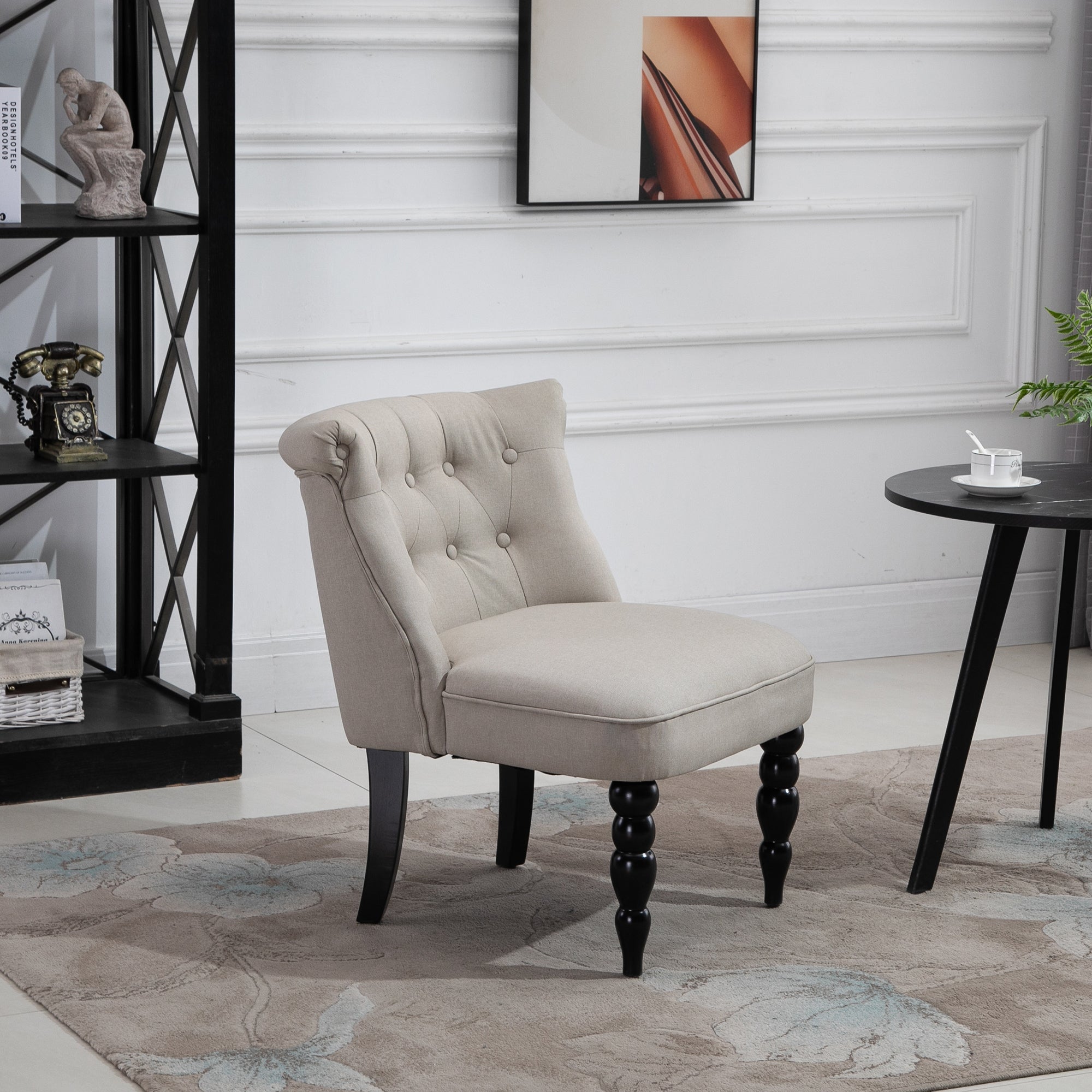 Relaxing Chair, Upholstered Vintage, Linen Beige Black