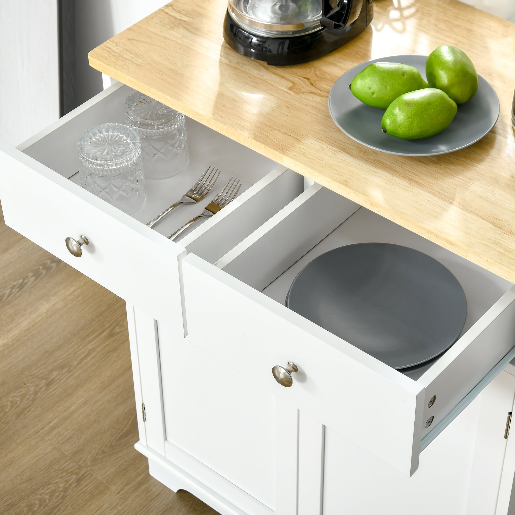 Kitchen Cabinet Side Storage Sideboard with Solid Wood Top, Adjustable Shelf & Drawer, Multicolor Engineered Wood