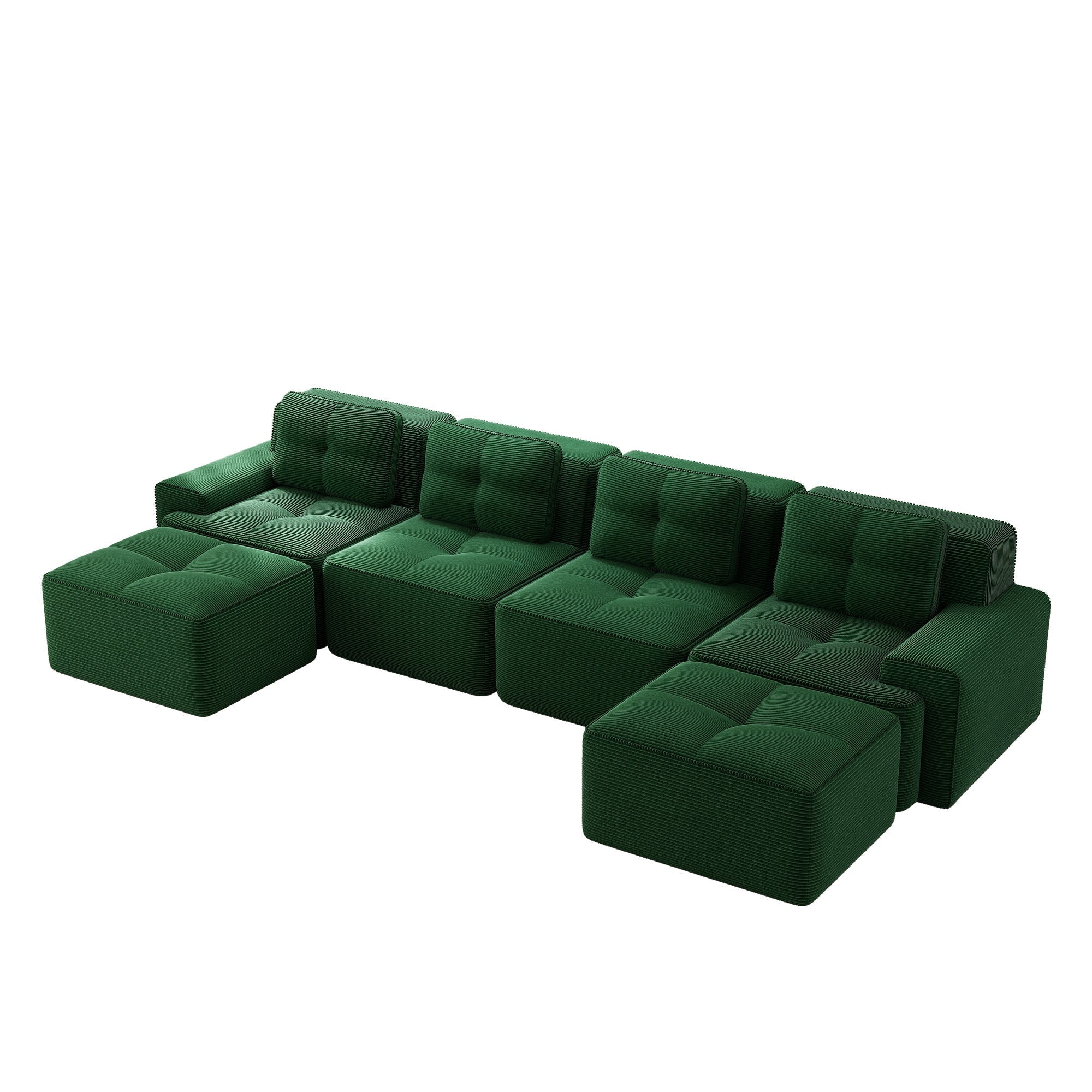 Modular Boneless Sofa U-Shaped Chaise 4-Seater - Corduroy Green