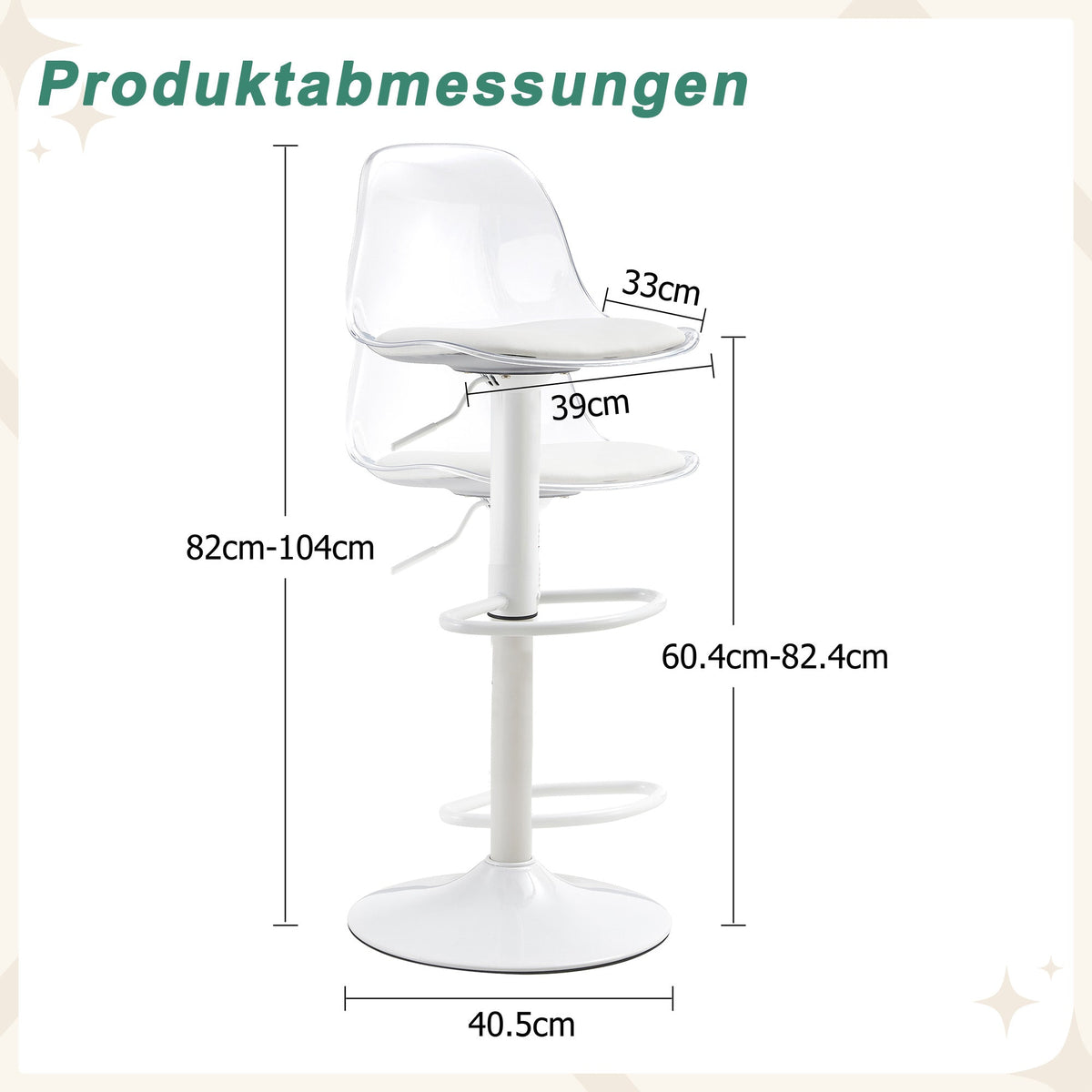 Adjustable Beam Chair (2-Pack) Swivel & Height Adjustable - Transparent/White