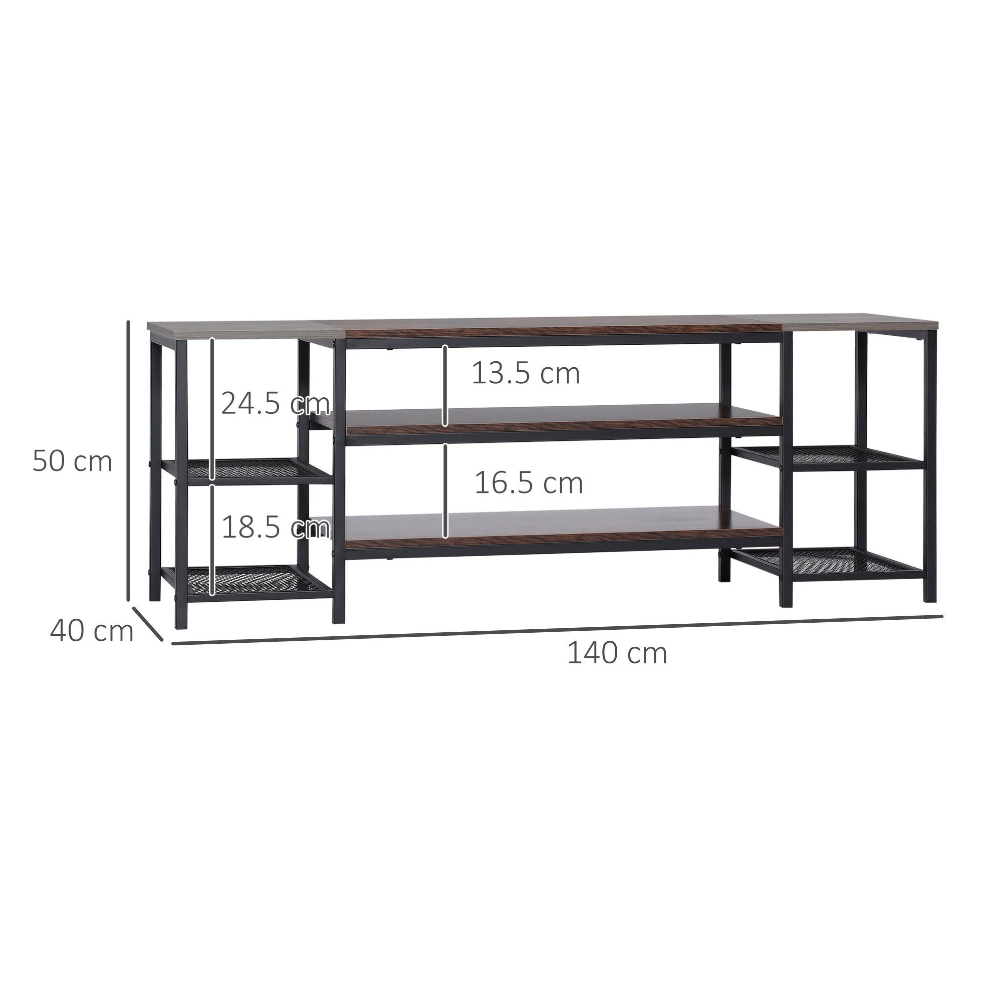 TV Unit Cabinet for TVs up to 60 Inches, Industrial Stand with Storage Shelves, Brown and Grey