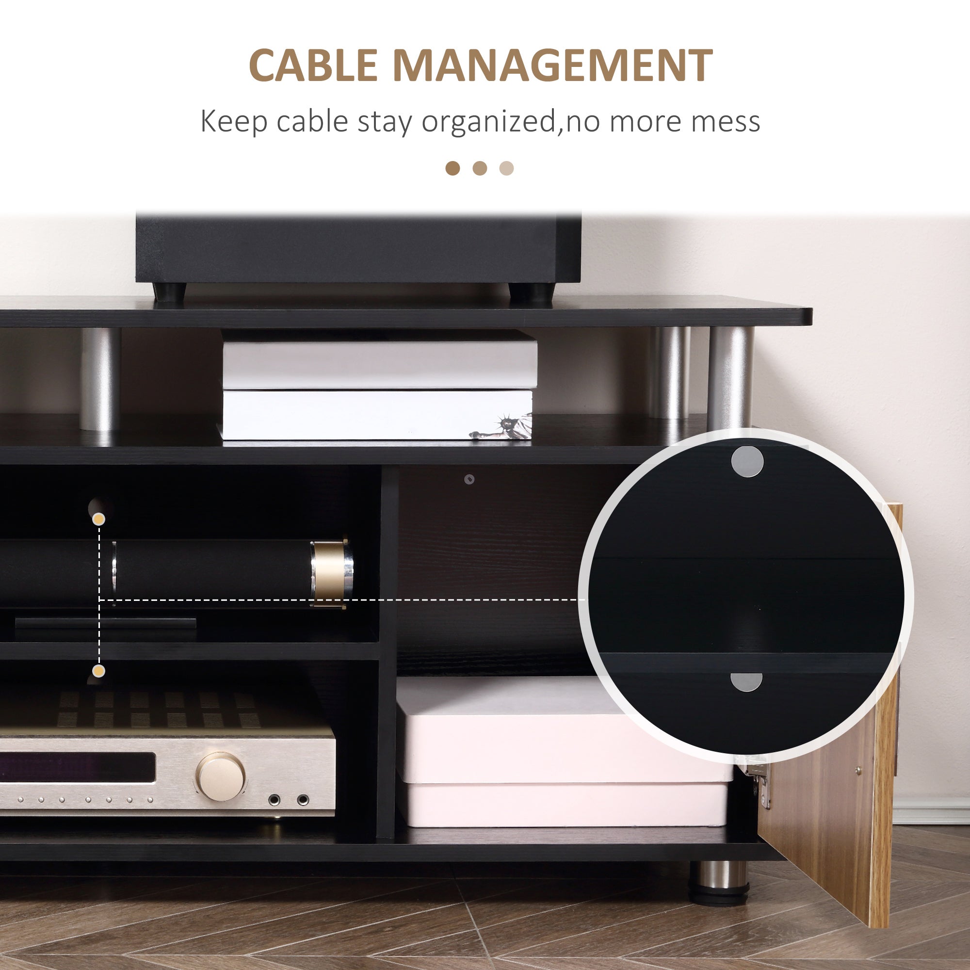 TV Cabinet Unit, Storage Shelf and Cupboards for 50'' TVs, Black and Walnut