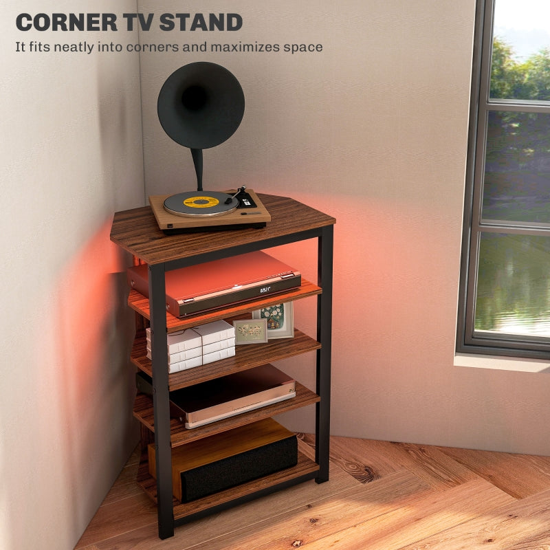 4-Tier Corner TV Stand with Storage, LED Lights, Cable Management, Small TV Unit Entertainment Centre for TVs up to 29"