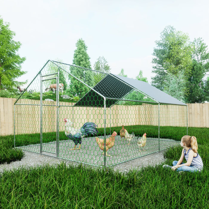 Free-range Chicken Coop, 3x4x2m with Safety Lock, Metal & PE Cloth