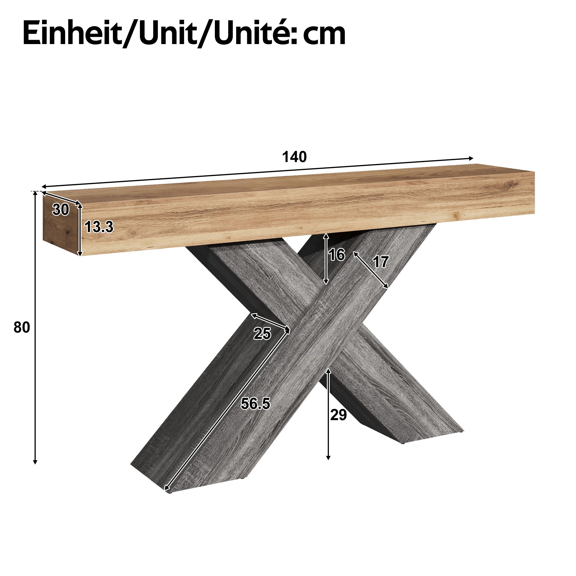 Console Table with X-shaped Legs, Narrow Design for Hallway and Living Room, Wood Look Chipboard