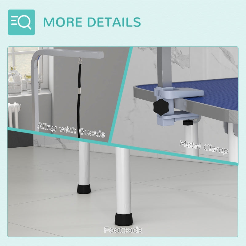 Dog Grooming Table, Foldable Adjustable Fixed Arm Rubber Top, Blue