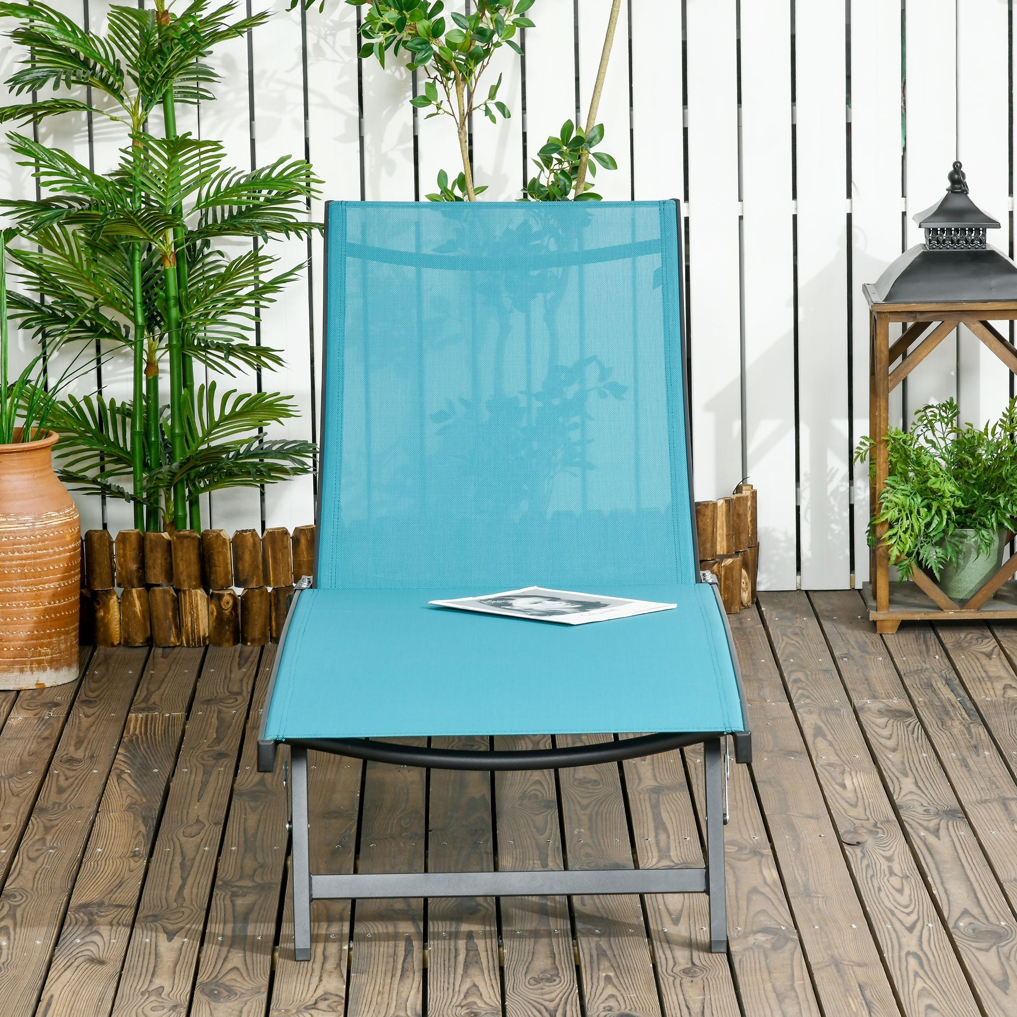 Sun Lounger/Deck Chair Adjustable Wheels Polyester Aluminum Blue