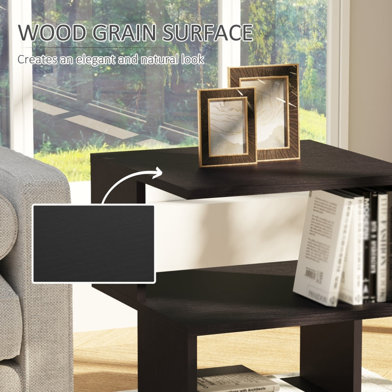 Side Table Square Modern 2-Tier Storage Shelves Black