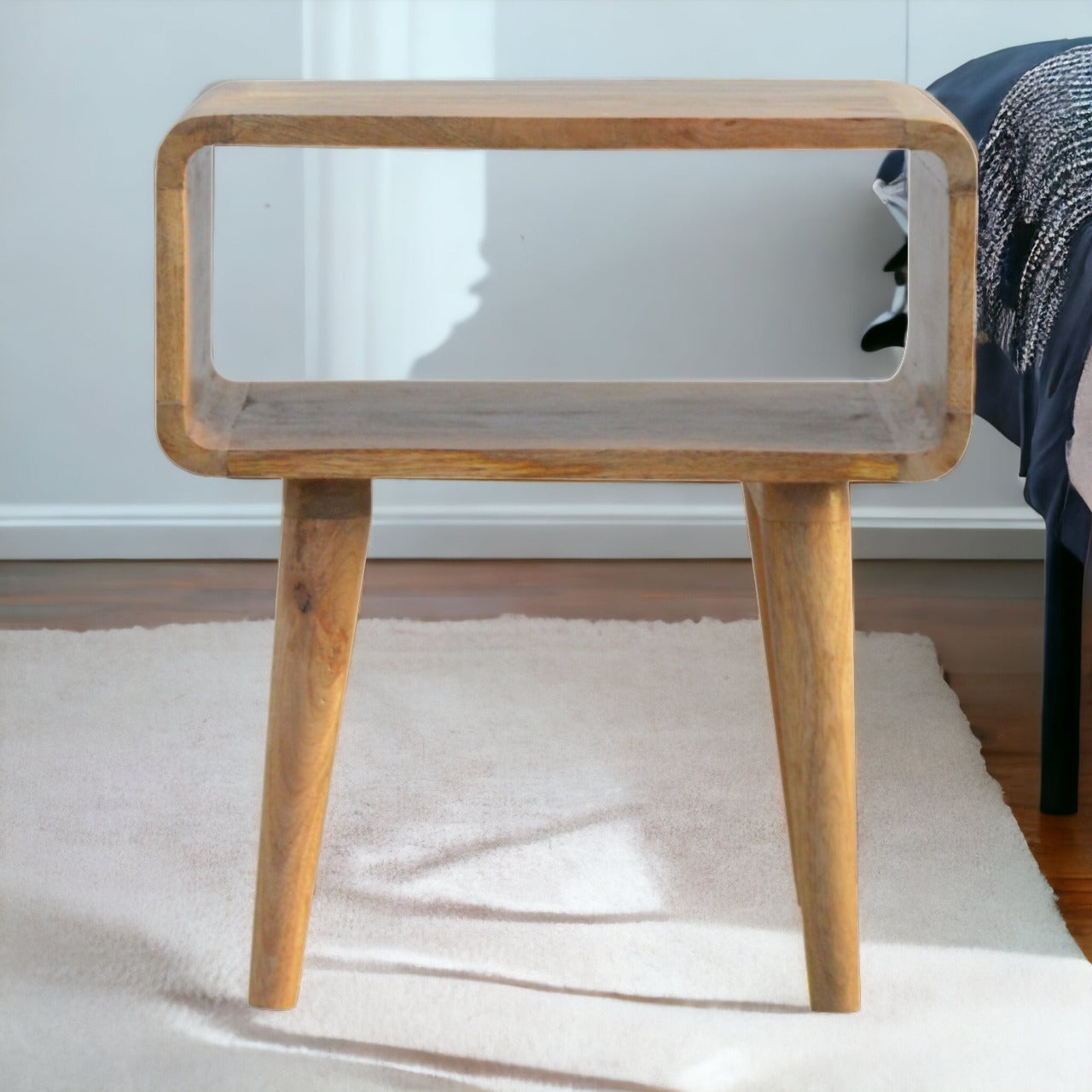 Solid Wood Curved Open Bedside, Open Slot, Brown
