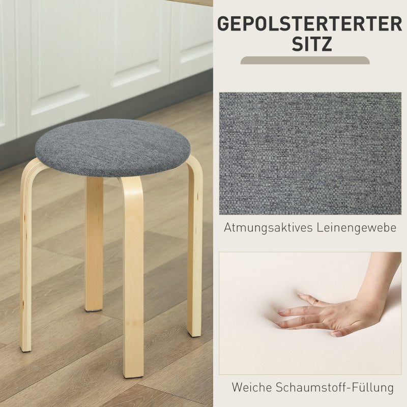 Esszimmerhocker, stapelbar, rund, gepolstert, Leinen-Optik Grau