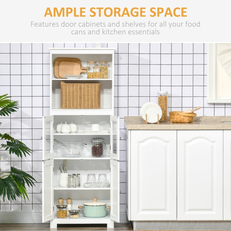 Freestanding Kitchen Cupboard 4-Door Storage Cabinet Adjustable Shelf Glass Doors White Engineered Wood