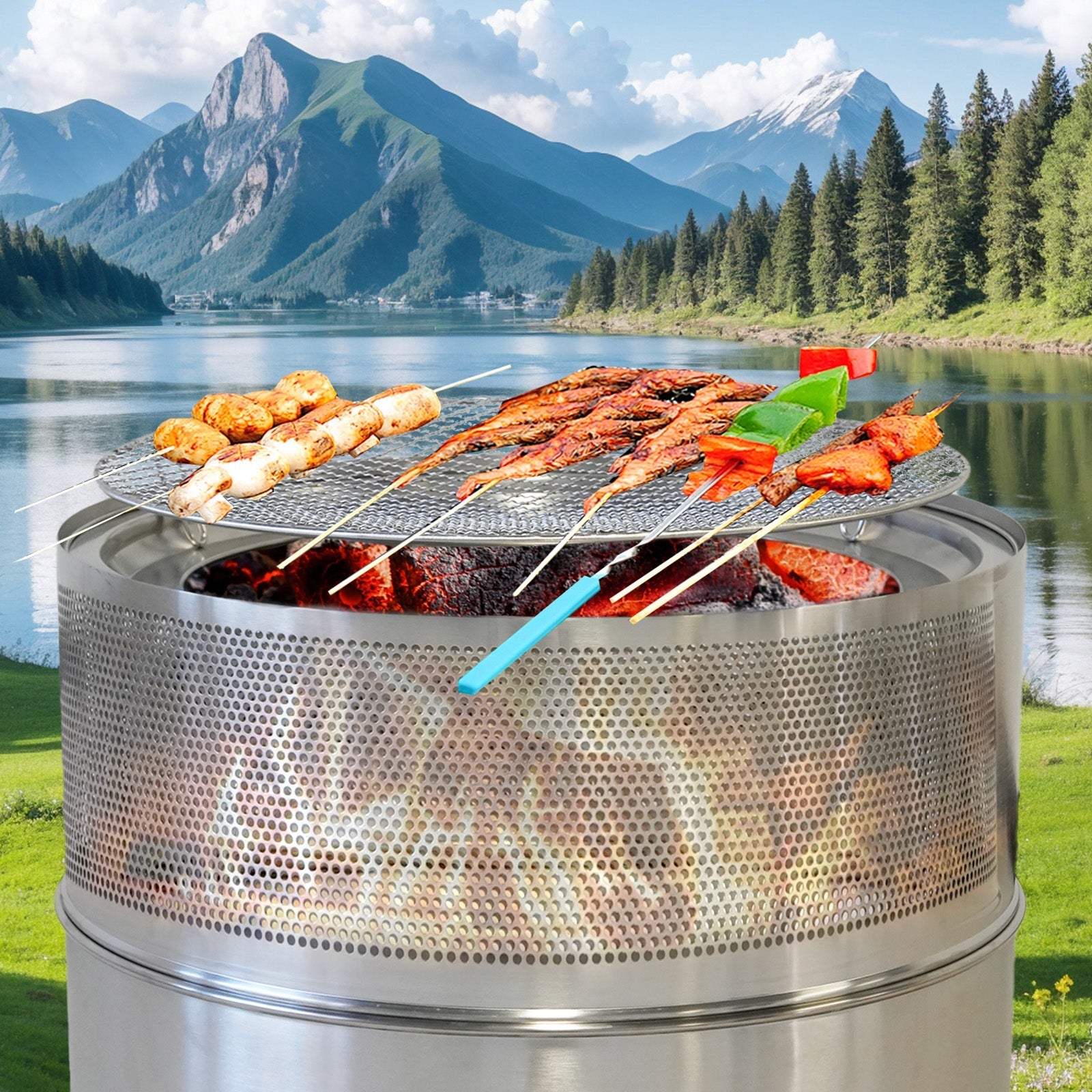 Smokeless Fire Pit Portable Outdoor Wood/BBQ, Stainless Steel
