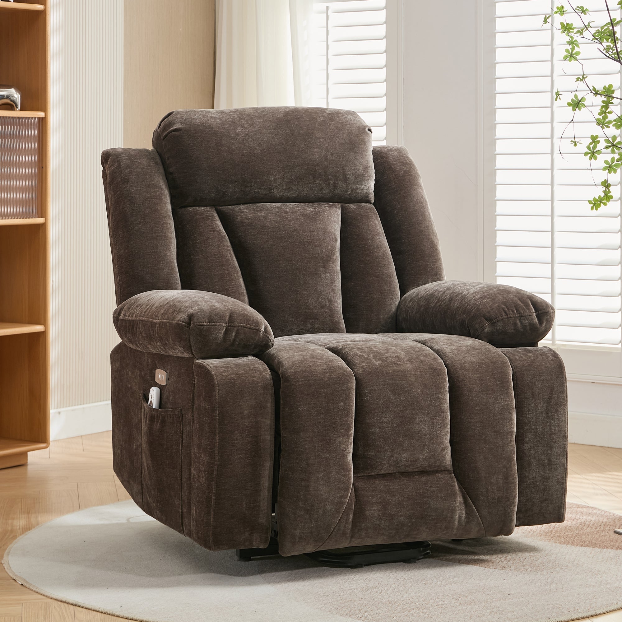 Electric Massage Chair Recliner with 8-Point Massage, Heating and Lifting Function, Brown Fabric