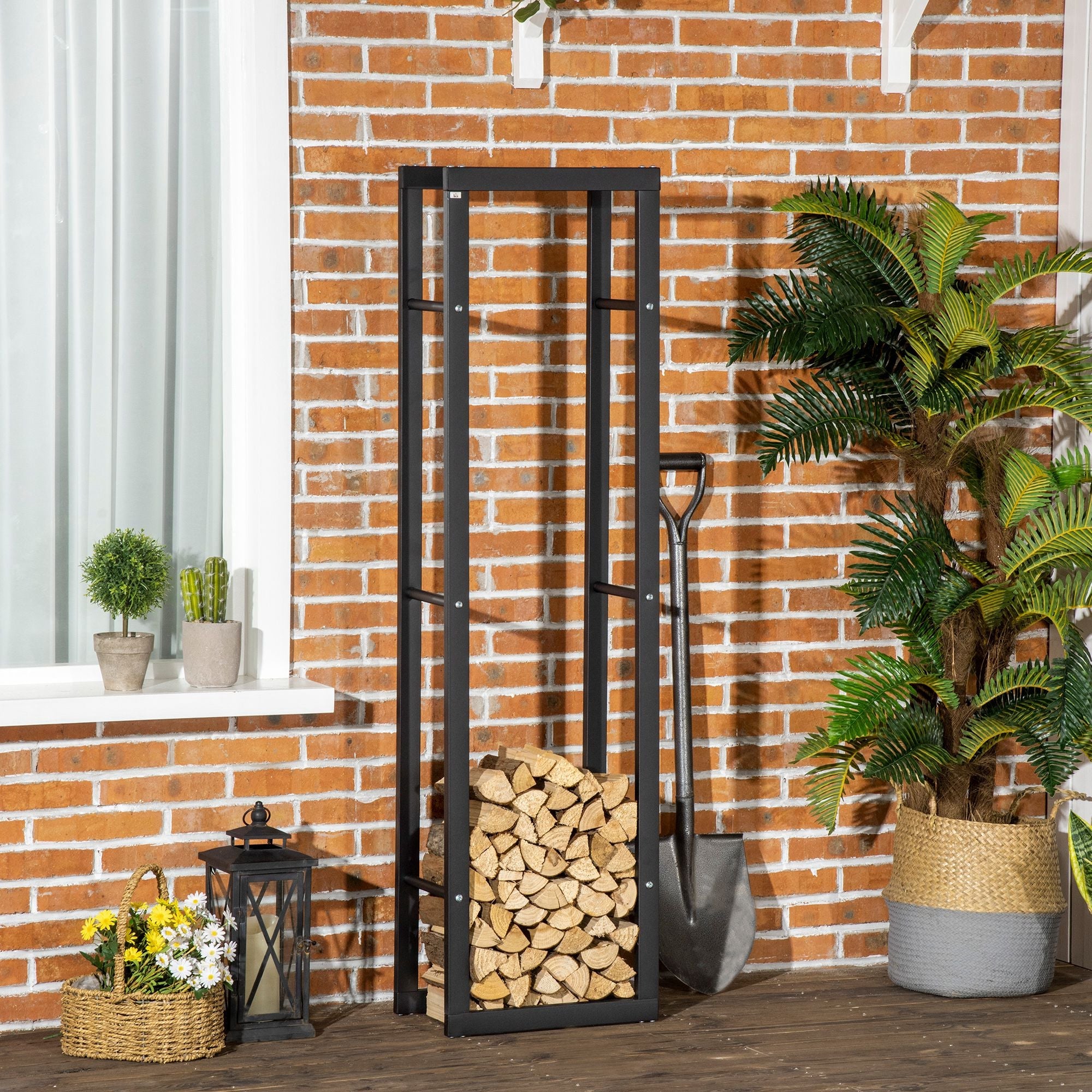 Firewood Rack, 100kg Capacity 40x25x150cm, Steel Black