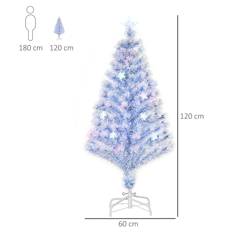 Artificial Christmas Tree, 3 LED Lights, PVC Metal, White & Blue