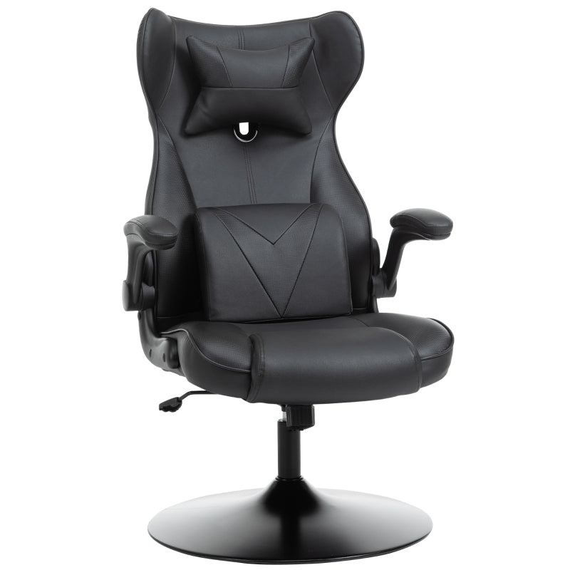 Video Game Chair, Racing Style with Lumbar Support, Flip-up Armrest, Black