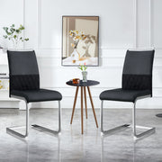 Modern dining chairs set of 2, high back padded side chair with horizontal stripes backrest design, black PU faux leather and linen